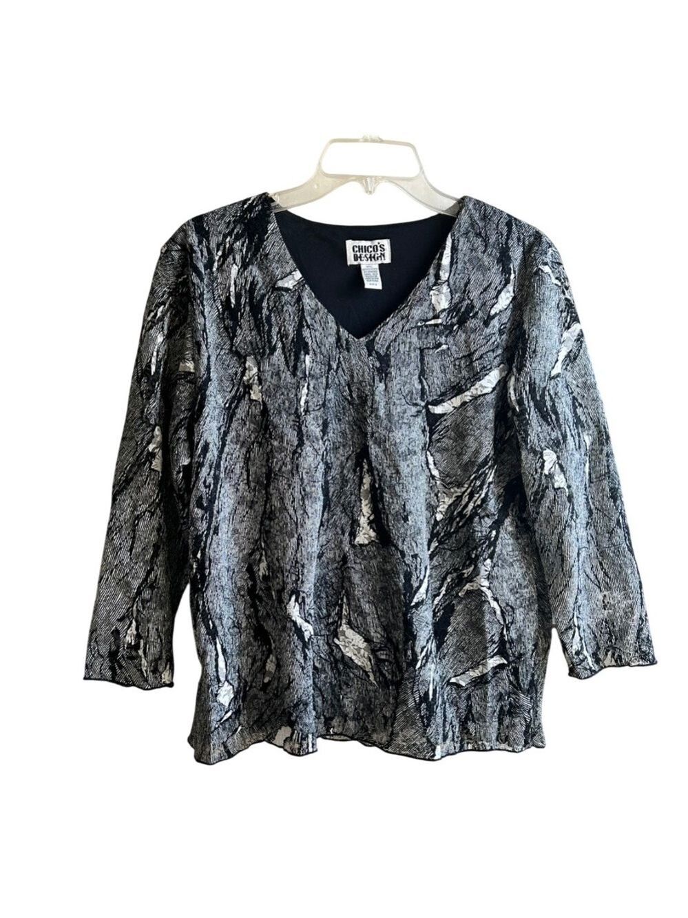 Chico's Design 3/4 Sleeve V Neck Poly Blend Blouse